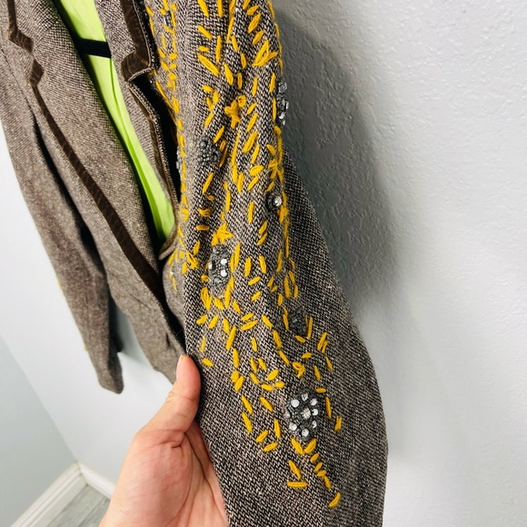 Spy Zone Exchange Wool Blend Brown Tan Velvet Embroidered Blazer Coat - Picture 3 of 12